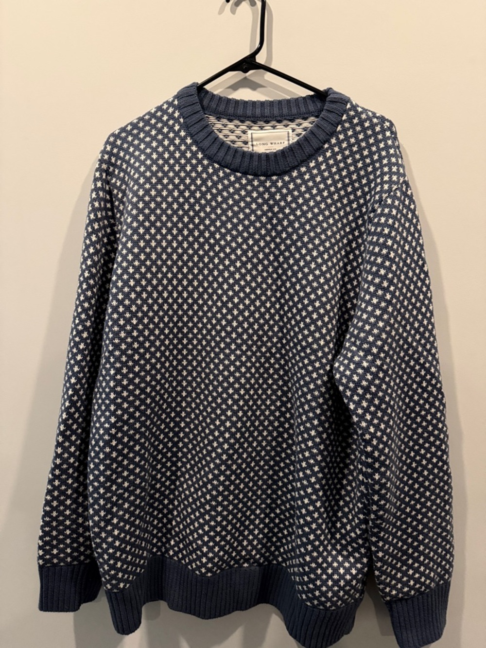 Men's Navy & White Patterned Crewneck Sweater